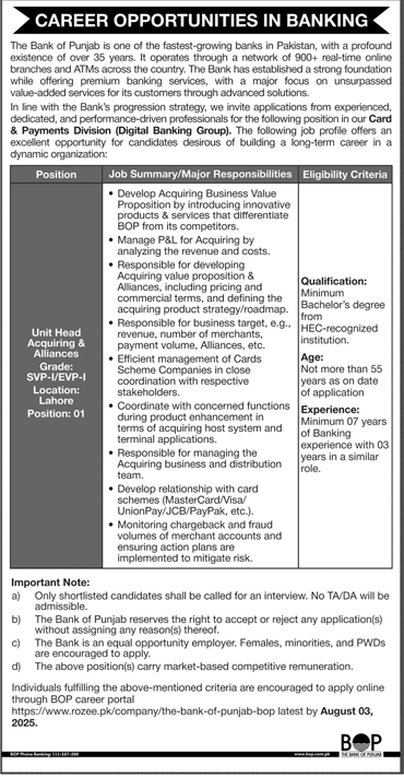 Jobs in The Bank of Punjab
